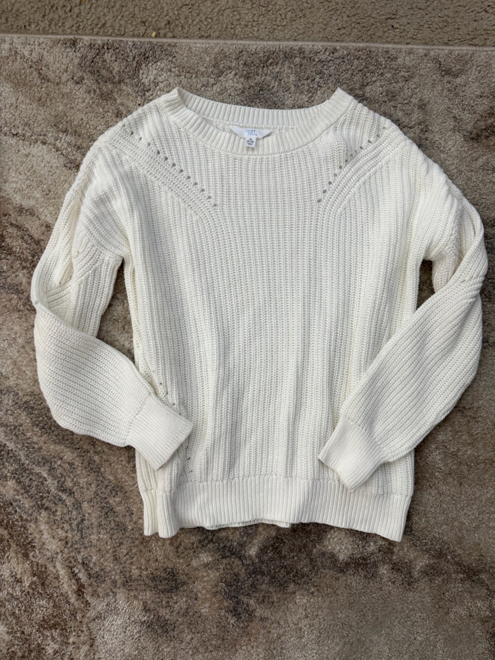 Time and Tru Cream Ribbed Crew Neck Sweater